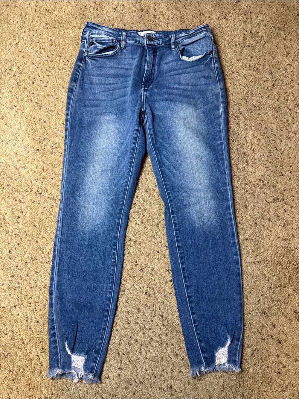 KanCan Medium Blue High-Rise Distressed Ankle Jeans